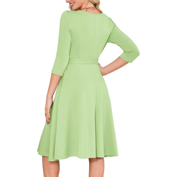 Women's light Green3/4 Sleeve Vintage Flattering A-line Vintage Cocktail Dresses - Picture 5 of 5